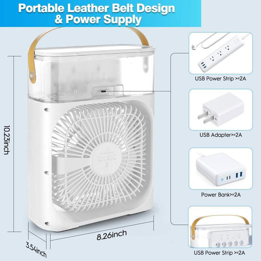 Portable Air Conditioner Fan: USB Electric Fan With Led Night Light, Fine Mist Water, And Humidifier Function