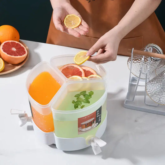 3-Compartment Fruit Juice Kettle with Tap – Multi-Flavor Beverage Dispenser